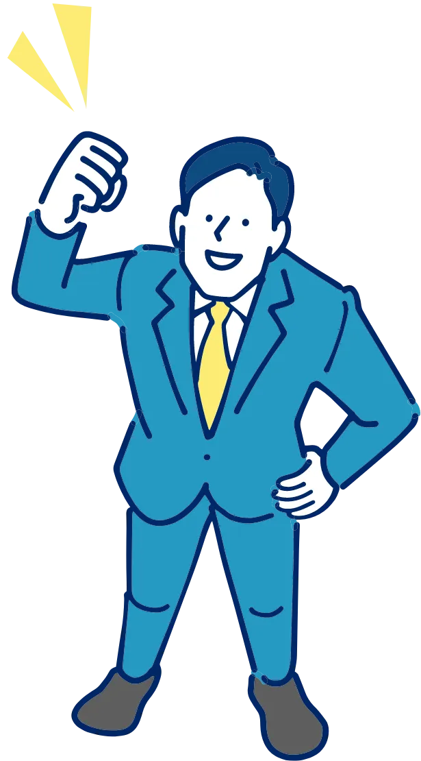 拳を高らかに掲げる若手経営者